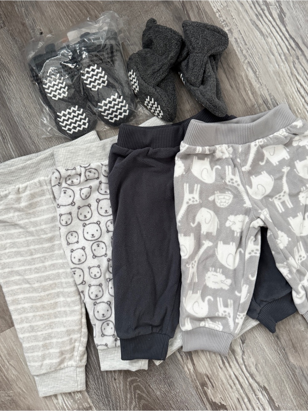 NEW 6-9 M Bundle Fleece Pants and Soft shoes baby
